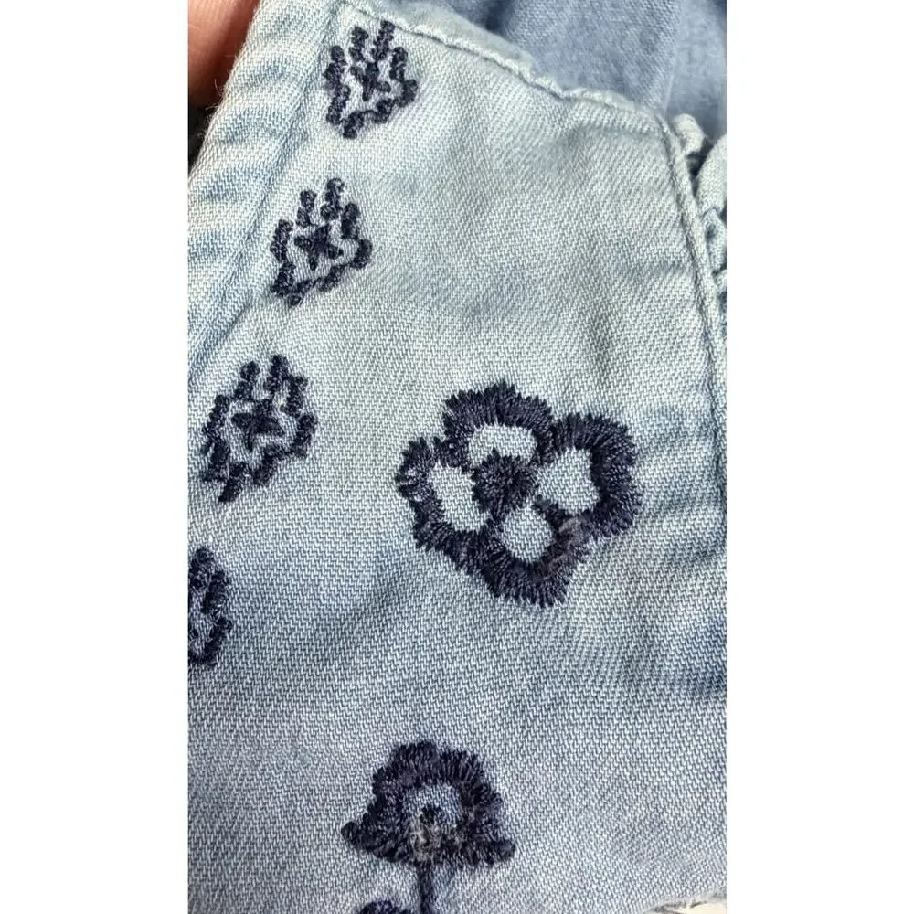 GAP Kids Chambray Embroidered Dress Girls Medium 8 Blue Flutter Sleeve Classic